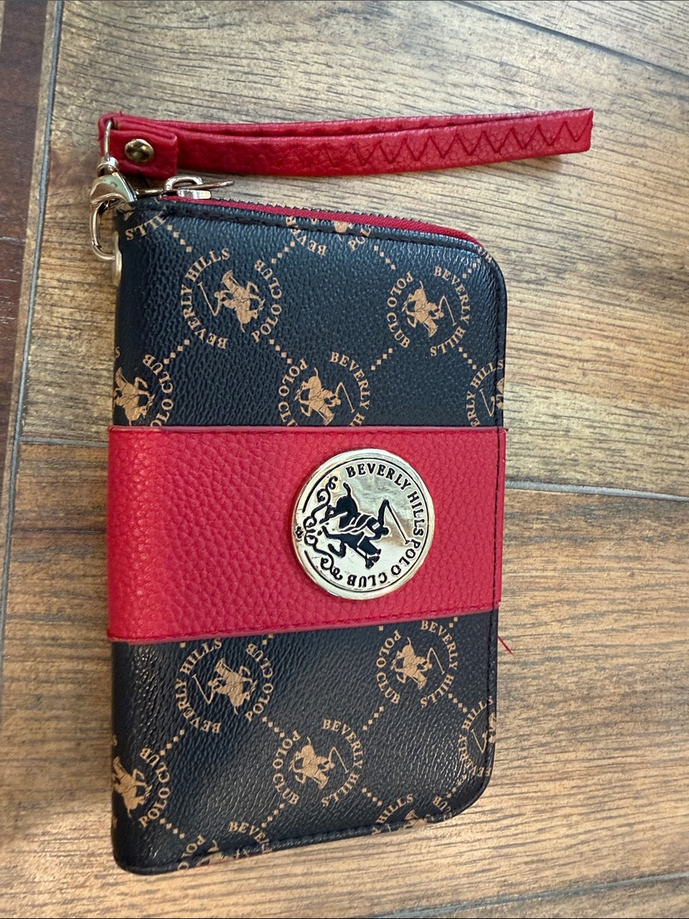 Beverly Hills Polo Club Black and Pink Wristlet Wallet EUC